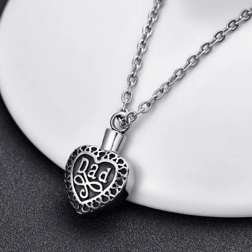 Miniatura 16 de Collar de urna conmemorativa de acero inoxidable para cenizas con texto en inglés "Dad in Heart", Acero inoxidable