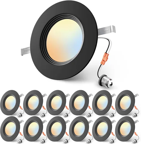 Miniatura 17 de Ensenior Paquete de 4 luces LED de 4 pulgadas, iluminación empotrable LED regulable, temperatura de color ajustable 5CCT (2700K-5000K), 7W = 77W
