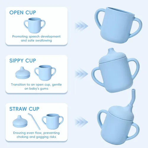 Miniatura 2 de Vasos de silicona para bebés, vaso con popote de silicona inastillable, vasos para niños pequeños de 1 a 3 años, taza abierta para bebé, 6 meses