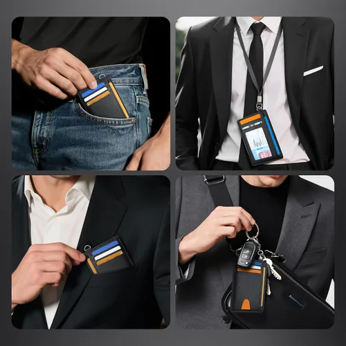 Miniatura 4 de Mayski Cartera delgada minimalista, soporte para tarjetas de crédito para mujeres y hombres, estuches para tarjetas con bloqueo RFID en el bolsillo