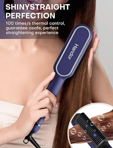 Miniatura 3 de Cepillo alisador de cabello iónico mejorado, peine alisador para mujeres con 9 ajustes de temperatura, pantalla LED, calentamiento rápido