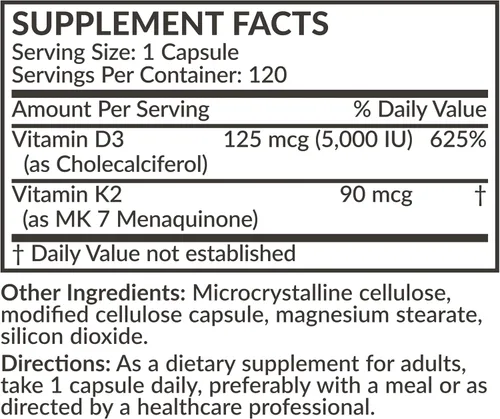 Miniatura 8 de Futurebiotics Vitamina K2 (MK7) con suplemento D3 - Fórmula sin OMG - 5000 UI de vitamina D3 y 90 mcg de vitamina K2 MK-7, 120 cápsulas vegetarianas