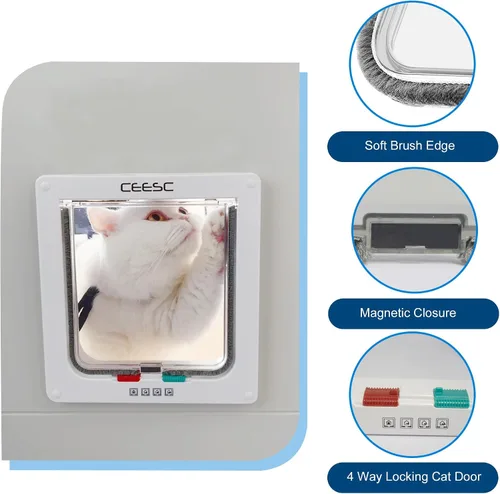 Miniatura 5 de CEESC Puerta magnética con solapa para gatos con cerradura de 4 vías para gatos, gatitos y gatitos, 3 tamaños y 2 opciones