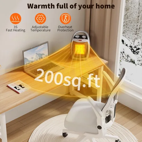 Miniatura 4 de Garvee Calentador eléctrico portátil – Termostato de 1500 W/750 W, calentador y ventilador de escritorio de cerámica de calentamiento rápido 2 en 1