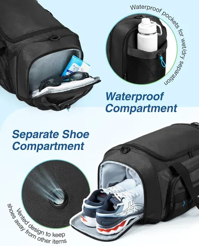 Miniatura 5 de BAGSMART Bolsa de gimnasio para hombres y mujeres, bolsa de viaje deportiva con compartimento para zapatos y bolsillo húmedo, bolsa de transporte
