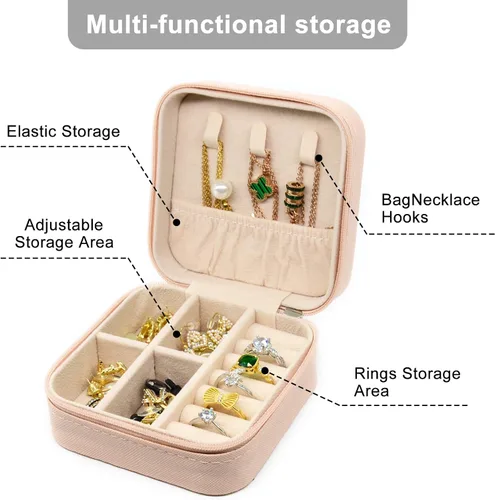 Miniatura 4 de Joyero pequeño, estuche portátil de viaje para anillos, colgantes, aretes, collares, organizador de pulseras, cajas de almacenamiento (rosa*4).