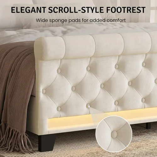 Miniatura 6 de Belffin Armazón de Cama Tamaño King con Cabecero, Cabecero Tapizado de Terciopelo de 50 pulgadas de Alto, Cama Plataforma con Luces LED y 2 Puertos