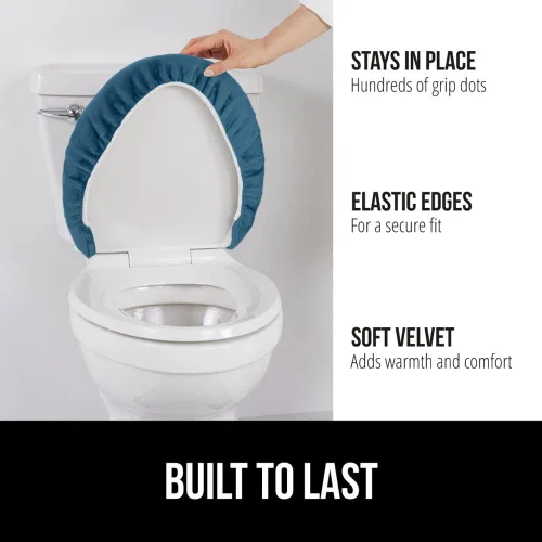 Miniatura 2 de GORILLA GRIP Funda gruesa de espuma viscoelástica para tapa y asiento de inodoro de baño, parte superior de terciopelo suave, lavable a máquina, Azul
