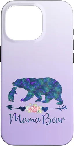 Miniatura 20 de Teal Blue Purple Floral Mama Bear and One Cub Silver Purple Case for iPhone 17