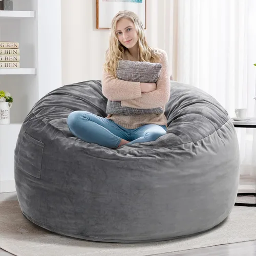 Miniatura 6 de Kromax Sillón Puf Grande de 3.5 Pies para Niños, Adolescentes, Adultos, Espuma Viscoelástica, Fácil de Limpiar, Funda de Ante Suave Lavable, Gris
