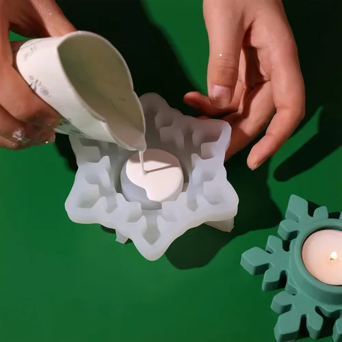Miniatura 3 de BOOWAN NICOLE Portavelas de copo de nieve, moldes de hormigón, molde de silicona para decoración del hogar (SH0964)