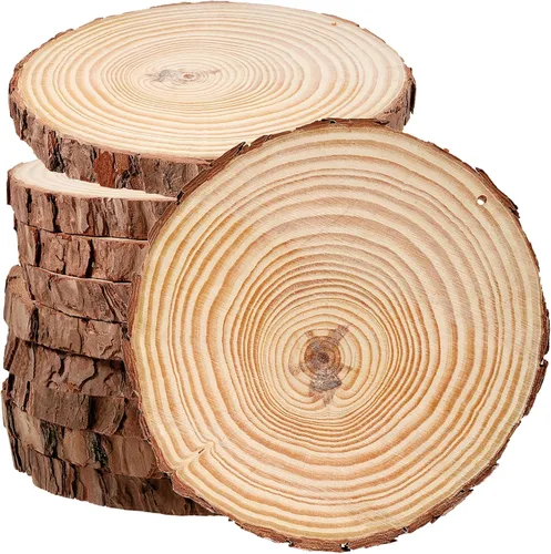 Miniatura 12 de JEUIHAU 6 piezas de rebanadas de madera natural sin terminar de 8 a 10 pulgadas, discos redondos de madera para corteza de árbol, círculos de madera