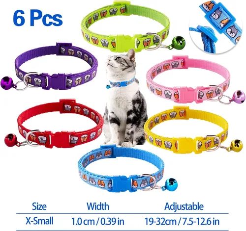 Miniatura 2 de Jecikelon 6 collares ajustables para cachorros, para perros pequeños, collar de poliéster para gatos con campana, collar básico para perros extra