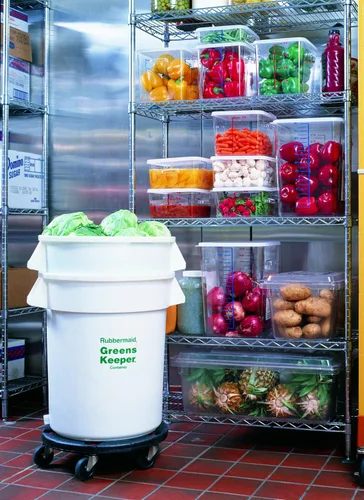 Miniatura 2 de Rubbermaid Commercial Products Greens Keeper - Recipiente de alimentos con tapa y plataforma rodante, 32 galones, color blanco, FG263600WHT