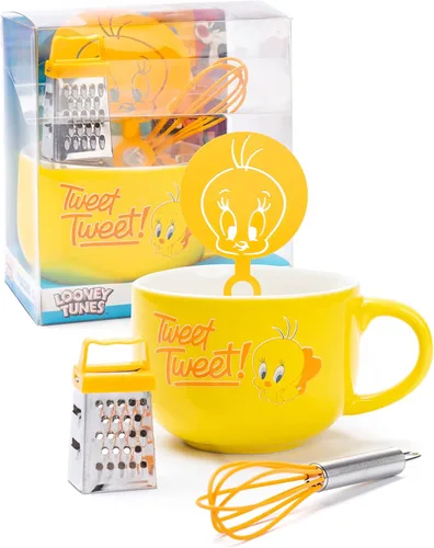 Miniatura 3 de LOONEY TUNES Juego de regalo de la cocina del hogar de la taza del capuchino de Tweety amarillo de la plantilla de la taza