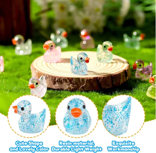 Miniatura 3 de 120 piezas de Fuyamp Mini patos de resina, lindas figuras de pato en miniatura coloridas para proyectos de bricolaje, acuario, decoración del hogar