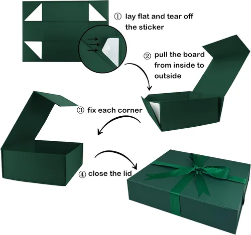 Miniatura 4 de YINUOYOUJIA Cajas de regalo de 13.8 x 10.5 x 3 pulgadas, caja de regalo grande con tapas, cinta y tarjeta, cajas de camisa plegables verdes, regalos