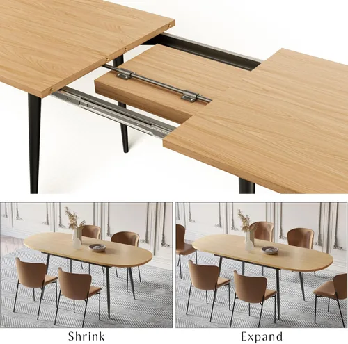Miniatura 5 de Mesa de comedor extensible de 75 x 32 pulgadas, mesa ovalada de madera con patas de metal, ahorro de espacio, extensible de 59 a 75 pulgadas