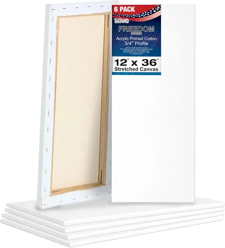 U.S. Art Supply Lienzos estirados de 12 x 36 pulgadas para pintar, imprimado triple de 12 onzas, paquete de 6 unidades, perfil blanco en blanco de
