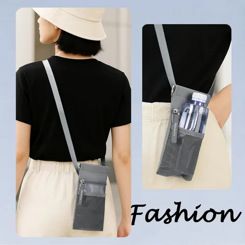 Miniatura 7 de Bolso cruzado para teléfono con soporte para botella de agua, bolsa multifunción para teléfono celular con cremallera y bolsillos de malla, correa