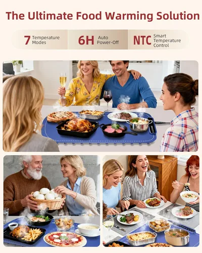 Miniatura 8 de Tapete de calentamiento para alimentos, bandeja de calentamiento eléctrico de calentamiento rápido mejorada con 7 niveles de temperatura y 8 Azul