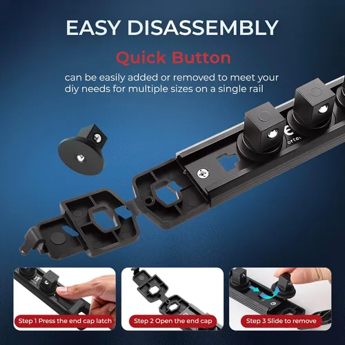 Miniatura 6 de Reniteco Juego de organizador de enchufes magnéticos, 3 piezas de 1/2 pulgada 3/8 pulgadas 1/4 pulgadas de aleación de aluminio con 40 clips Negro