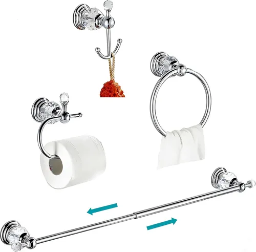 WOLIBEER Accesorios de baño de cristal, cromo de 24 pulgadas, juego de toallero de latón pulido, soporte de papel higiénico para toalla, anillo,