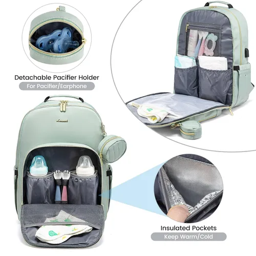 Miniatura 3 de LOVEVOOK - Mochila para pañales, bolso acolchado para bebé con cambiador y porta chupón, mochila impermeable de viaje para pañales para niños