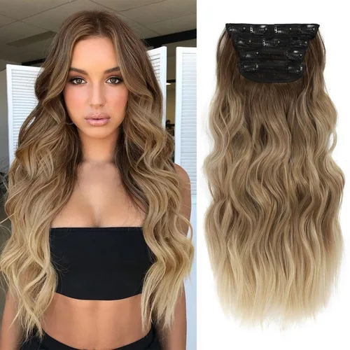 Miniatura 32 de NAYOO 4 piezas Extensiones de cabello con pinza, ondas largas y rizadas, sintéticas, gruesas, con fibra de doble trama, para mujeres, color cobre