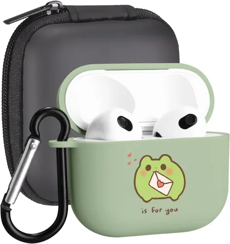 Miniatura 29 de Funda compatible con Airpods de 3ª generación, linda funda para Airpods 3, diseño de rana, protectora para mujeres y niñas con llavero para Apple
