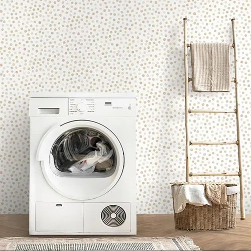 Miniatura 4 de Dimoon Papel Tapiz Despegar y Pegar de 17.3''x78.7'' Boho Beige Papel de Contacto Natural Moderno de Lunares Blancos Papel Tapiz Removible para Baño