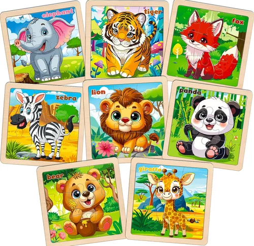 Rompecabezas de madera para niños pequeños, 9 piezas de rompecabezas de animales para niños de 3 a 5 años, actividades de aprendizaje preescolar,