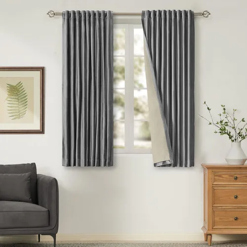 Miniatura 39 de Cortinas opacas de terciopelo dorado de 108 pulgadas para sala de estar, totalmente opacas, elegantes, 2 paneles con pestaña trasera, aislamiento
