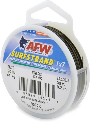 Miniatura 21 de Surfstrand Bare 1x7 Cable Líder de Acero Inoxidable - Línea Líder de Pesca para Agua Salada, 20lb Test - 325lb Test en Brillante, Camuflaje
