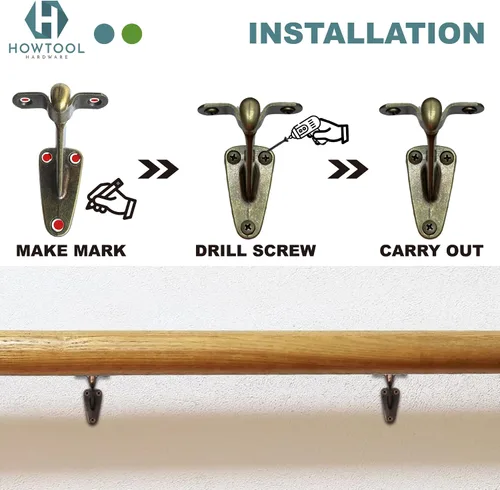 Miniatura 7 de Soporte de pasamanos resistente de latón antiguo, paquete de 3 HOWTOOL