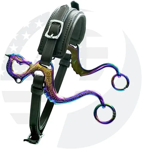 Miniatura 2 de Dragon Rainbow Color Hackamore Bitless Horse Bit English Western Black Leather