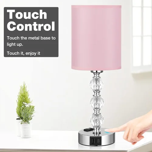 Miniatura 4 de Lámparas de noche táctiles blancas para dormitorios, lámpara de mesa de cristal con puerto de carga USB C+A y mesita de noche de salida de CA