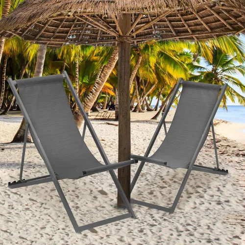 Miniatura 2 de Magshion Juego de 2 sillas plegables de playa, diseño reclinable ajustable de 4 niveles, marco de aluminio ligero, silla portátil al aire libre