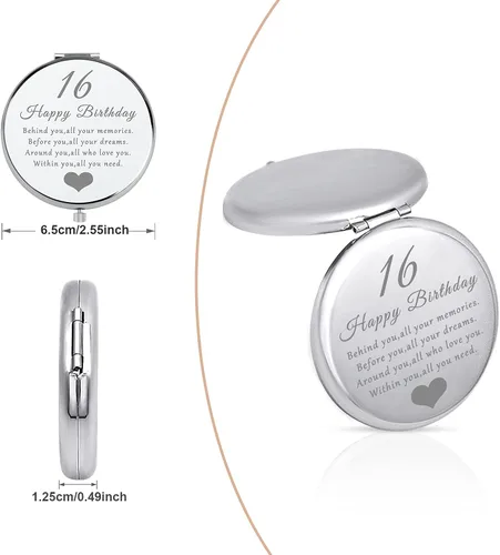 Miniatura 5 de 16th Birthday Gift Idea for 16 Year Old Girls, Happy 16th Birthday Gift for Daughter Granddaughter Niece Sister Friends, Double Sided Travel Compact