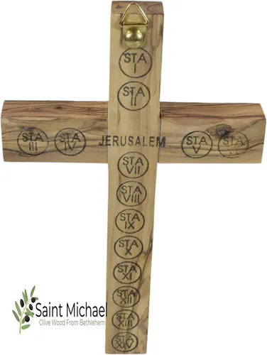 Miniatura 7 de Crucifijo de pared de cruz de madera de olivo cubierto con nácar con 4 reliquias sagradas, cruz de perla, crucifijo colgante de pared hecho