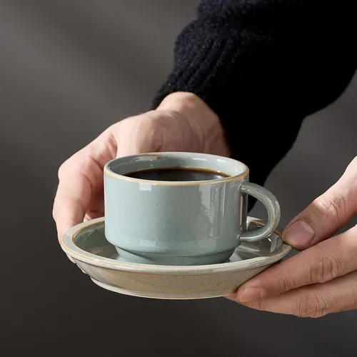 Miniatura 2 de JIEMEI HOME - Tazas apilables de porcelana para expreso con platillos y soporte de metal, tazas Demitasse de 4 onzas para café con leche, café moca
