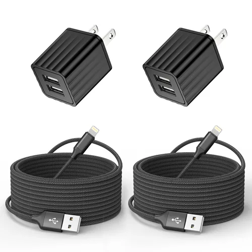Miniatura 8 de Cargador rápido para iPhone, cargador de pared de doble puerto, paquete de 2 [certificado Apple MFi] de carga rápida de 10 pies, cable Lightning