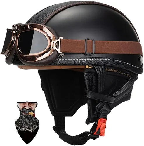 Miniatura 14 de Casco Moto Retro ABS Ligero 22.93 oz DOT Homologado - Medio Casco Jet para Hombre y Mujer con Doble Ventilación, Forro Desmontable y Hebilla Rápida