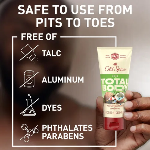 Miniatura 3 de Old Spice Crema desodorante para todo el cuerpo para hombres, sin aluminio, aroma Fiyi, protección contra olores 24/7, frescura duradera 24/7