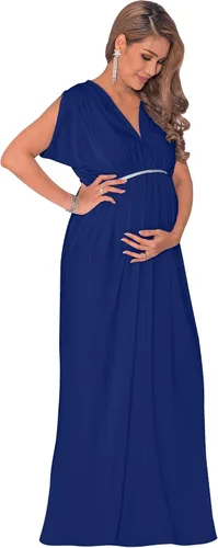 Miniatura 2 de KOH KOH Vestido largo de maternidad de verano con cuello en V y manga larga para mujer