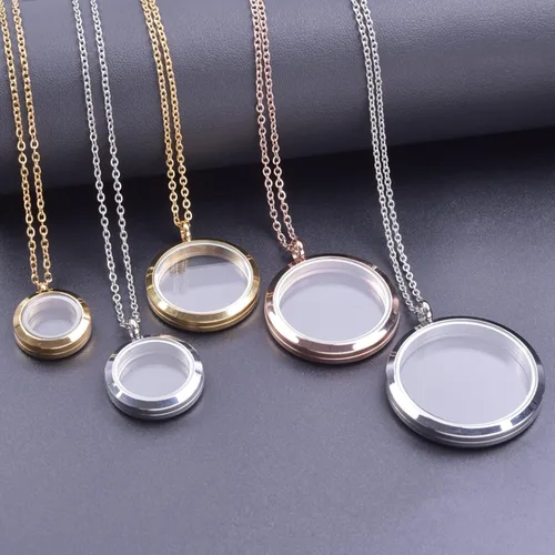 Miniatura 4 de Tamaño redondo Living Memory Photo Relicario Locket Colgante Flotante Cuadro Collares para Mujeres Regalo Joyería, L269-1.378 in