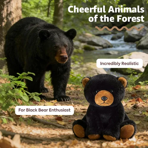 Miniatura 4 de Ditucu Peluche de oso negro de 8 pulgadas, lindos juguetes de peluche realistas, ultra suaves, regalos para niños