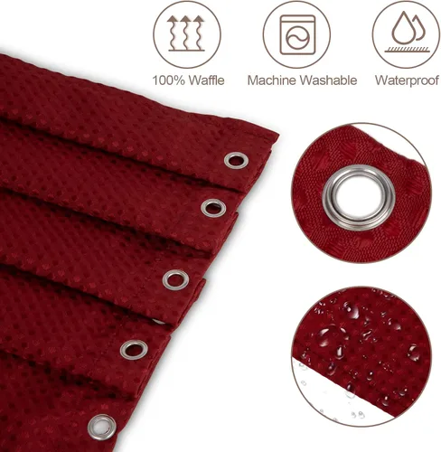 Miniatura 2 de Cortina de Ducha, Cortina de Ducha de Tela Waffle Impermeable, Tamaño de Ducha de 72 * 72 Pulgadas, con 12 Ganchos, Dobladillo Largo