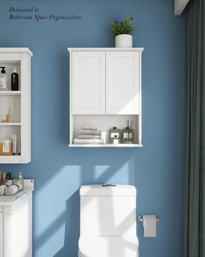 Miniatura 3 de Armario de baño con bisagra amortiguadora, gabinete de almacenamiento sobre inodoro de 23 x 29 pulgadas con estantes ajustables, botiquín de madera