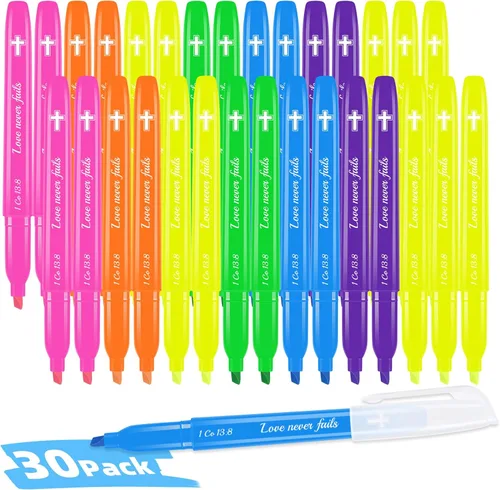ZackZ Marcadores bíblicos de colores surtidos con versículos, marcadores de punta de cincel de colores fluorescentes a granel, colores brillantes de